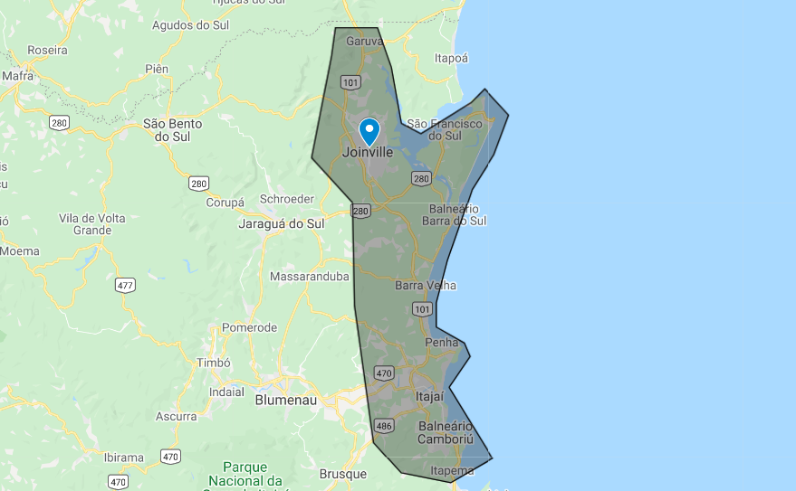 Mapa da área de atendimento